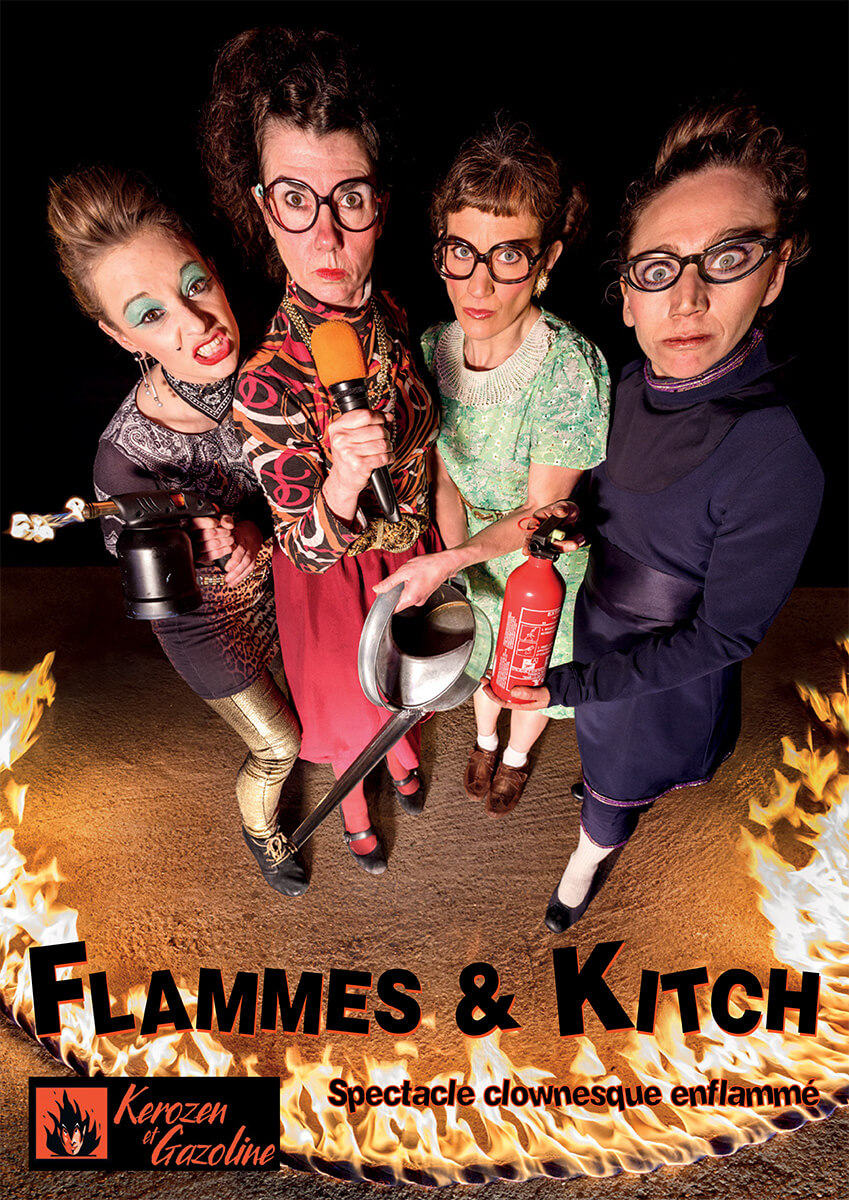 Spectacle clownesque et feu Flamme ans Kitch - Compagnie Kerozen et Gazoline